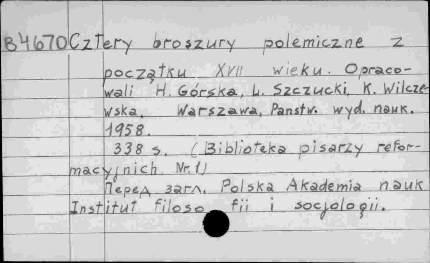 ﻿	CzT	g-Гу JToszmry _уэ al e m / gz. i ? e.	Z pocT^tKu XK// Wieku ■ О oracor	 v/gb*	6or<k&. L, SzcZ^cKi. K. Wilçiz
—		>/ska.	p/агхгаига. Pansfw. wyci. пайк.	 ^58.	.	'		
		33g 5 . < /31 blj'a teka ,o i C€fer-
	m ас	ytnich. Mr 1J	
	Inf	rie.pe.fi загл, Pclskd, Akâdein/л	n auK iïuï	J	-soci-o/p oil.	
—		jr